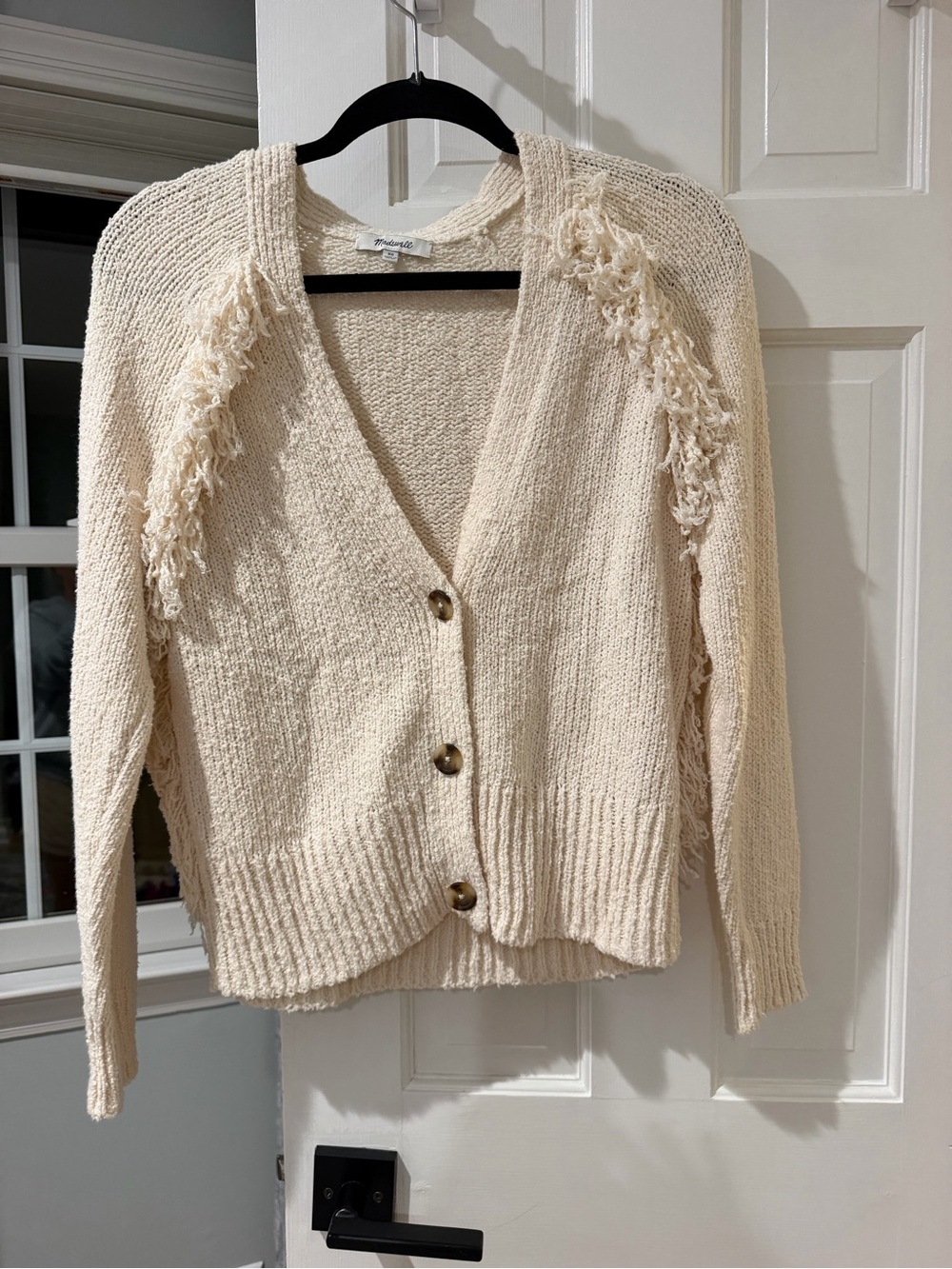 Madewell Chatterton Fringe Cardigan Sweater Cream XS